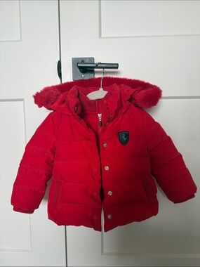 Scuderia Ferrari Red Kids Puffer Jacket with Faux Fur Hood (12-18 months)
